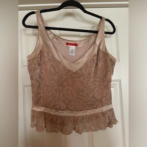 Blush sleeveless top with velvet and satin accent